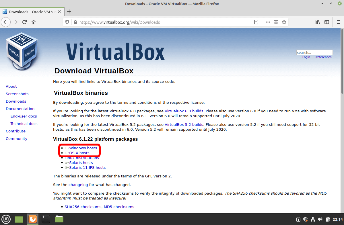 Virtual Box OS Selection