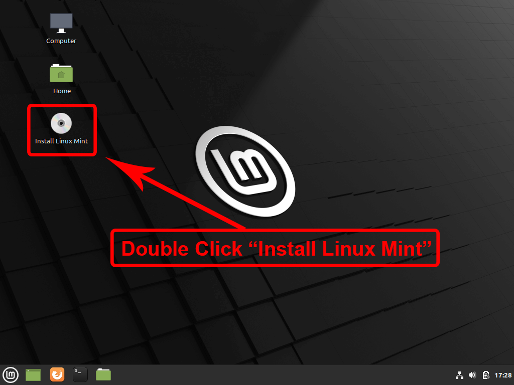 Double click Linux Mint icon screen