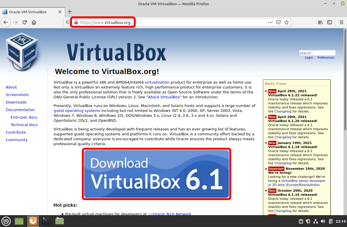 Virtual Box Website